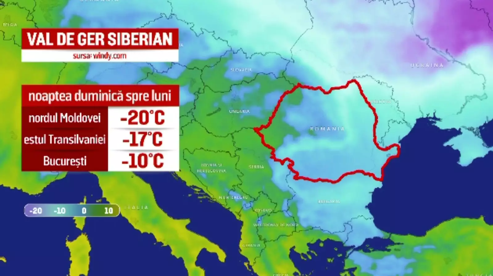 România va fi lovită de un val de aer polar. Se anunță temperaturi de până la -20°C, ninsori și vânt puternic