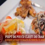 Reteta Louis Ranjous: Piept de pui cu clesti de crab si somon afumat cu salata de fenicul cu andive