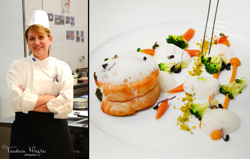 
	Chef Roxana Anghel de la Grand Hotel Continental te invata sa faci somon cu piure de morcov, broccoli, pudra de fistic si spuma de ghimbir
