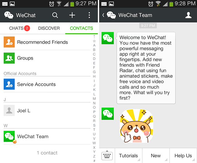 WeChat este de asemenea cunoscuta, chiar daca nu se bucura de popularitatea lui LINE. Este o aplicatie care iti permite sa trimiti mesaje text si mesaje multimedia, dar si sa dai telefoane si sa intri in video calluri.