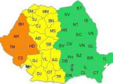 Cod portocaliu de ploi torentiale si vijelii in vestul tarii