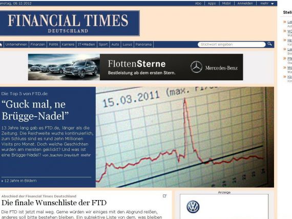 Criza rapune cele mai importante ziare europene. Financial Times Deutschland s-a inchis. Urmeaza El Pais si The Independent?