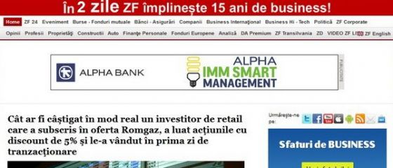 Ziarul Financiar sarbatoreste 15 ani de business pentru Romania