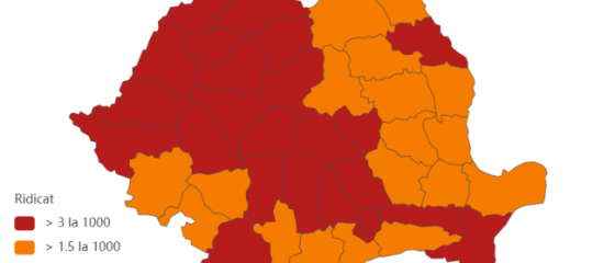 Județele cu cel mai mare număr de îmbolnăviri de COVID-19. Sibiul are o incidență de 9 la mia de locuitori