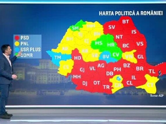 Harta politică a României după alegeri. În 20 de județe AUR a obținut mai multe voturi decât USR PLUS